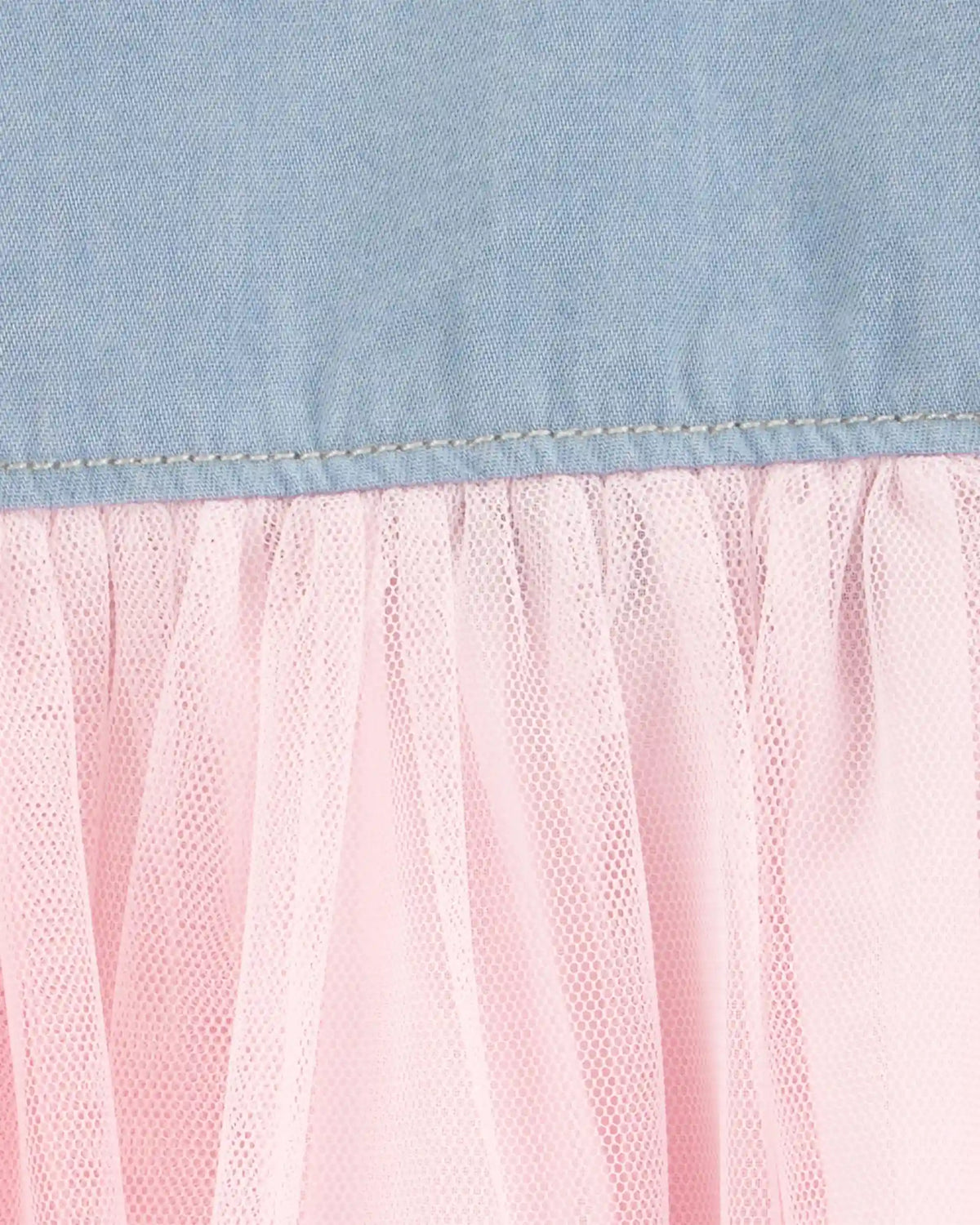 Baby Denim Shirt Dress With Tulle Skirt