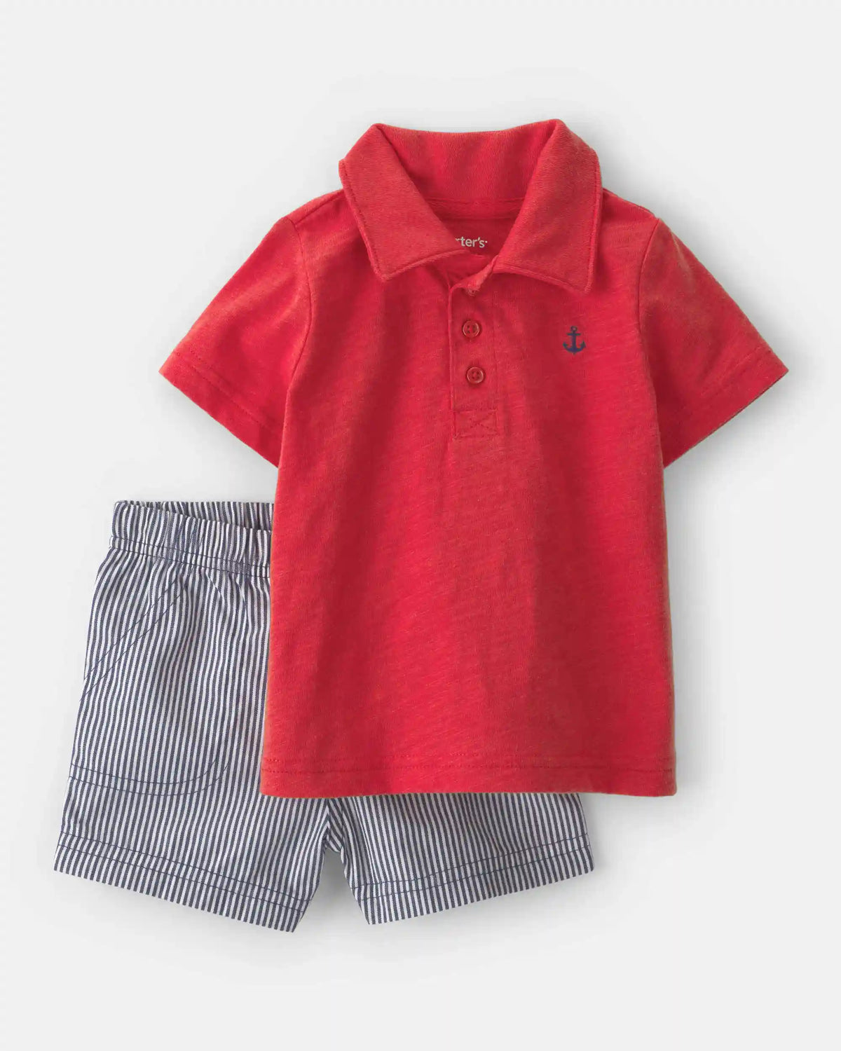 Baby Boy 3-Piece Anchor Polo Outfit Set - Red/Blue/White