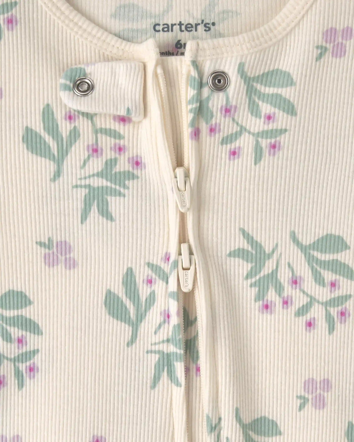Baby Girl Floral Cotton 2-Way Zip Sleep & Play Pajamas - Ivory