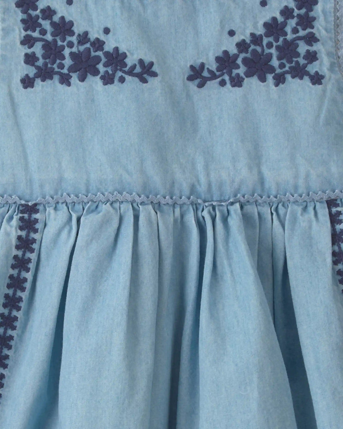 Baby Girl Floral Embroidered Chambray Dress