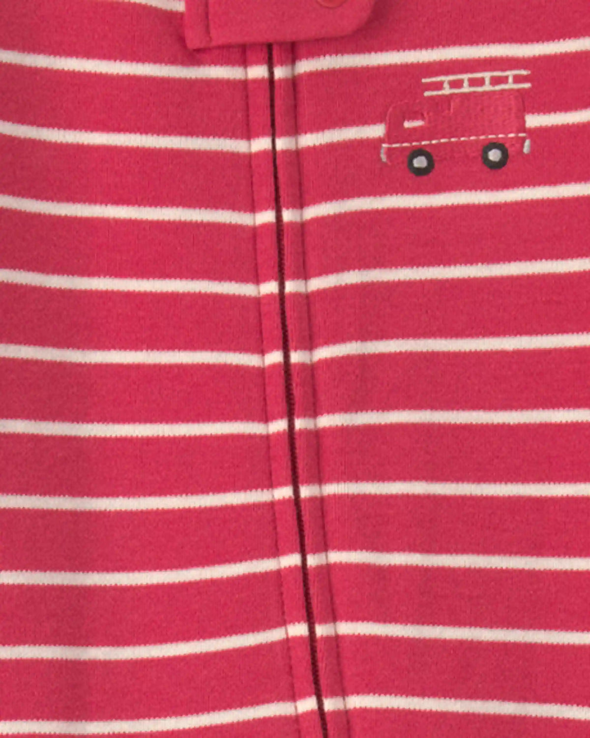 Baby Boy Firetruck Striped 100% Cotton 2-Way Zip Sleep & Play Pajamas - Red