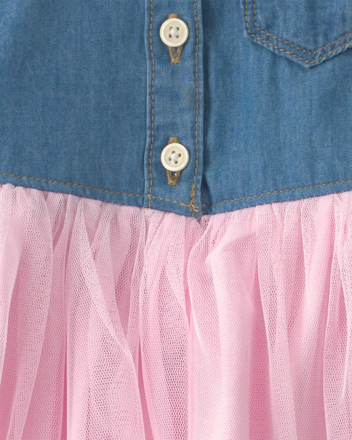 Baby Girl Chambray Tulle Short-Sleeve Dress - Light Wash