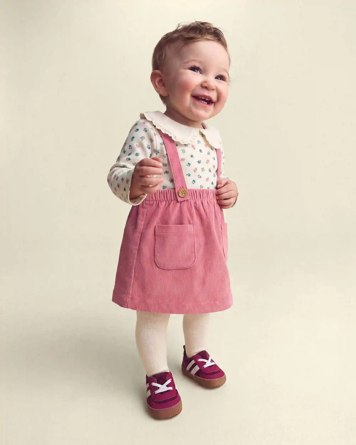 Baby Girl 3-Piece Floral Corduroy Long-Sleeve Dress Set - Pink/Cream