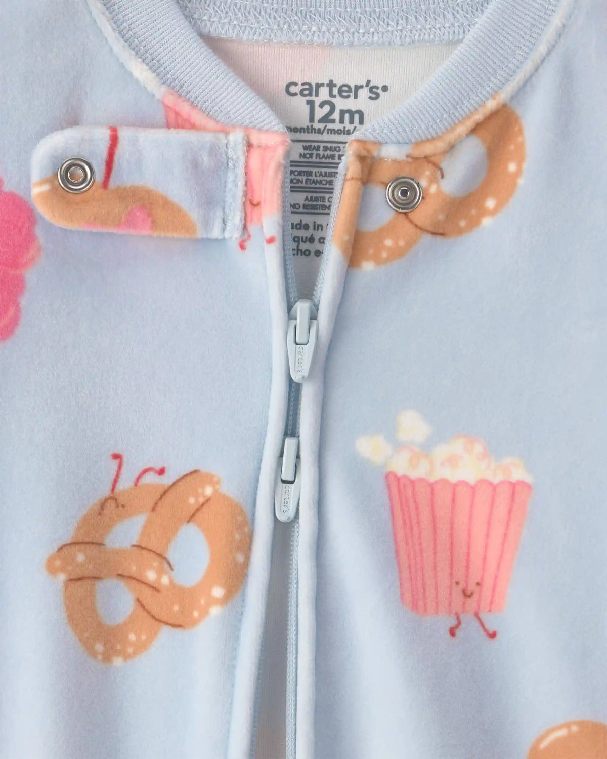 Baby Girl 1-Piece Festival Treats 2-Way Zip DreamPlush Snug Fit Footed Pajama - Blue