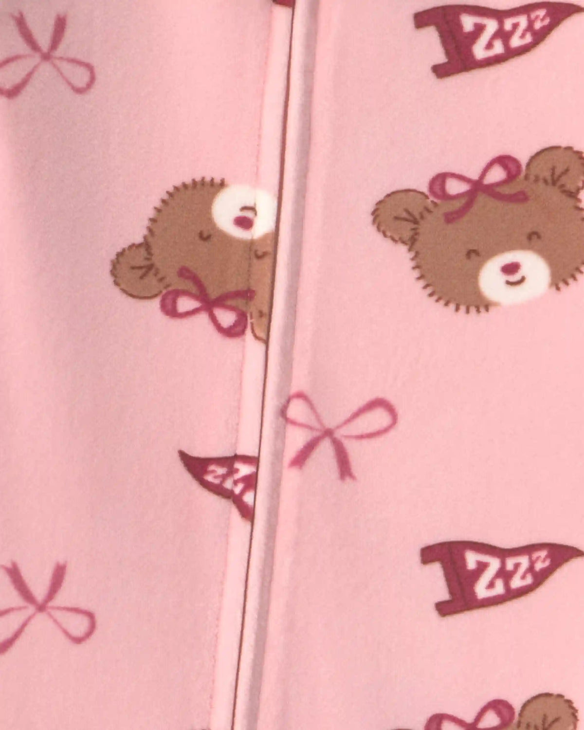 Baby Girl 1-Piece Bears & Bows 2-Way Zip DreamPlush Snug Fit Pajama - Pink