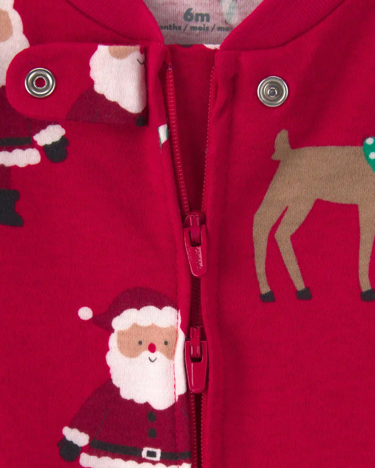 Baby Beige Santa Christmas 100% Cotton 2-Way Zip Sleep & Play Pajamas - Red