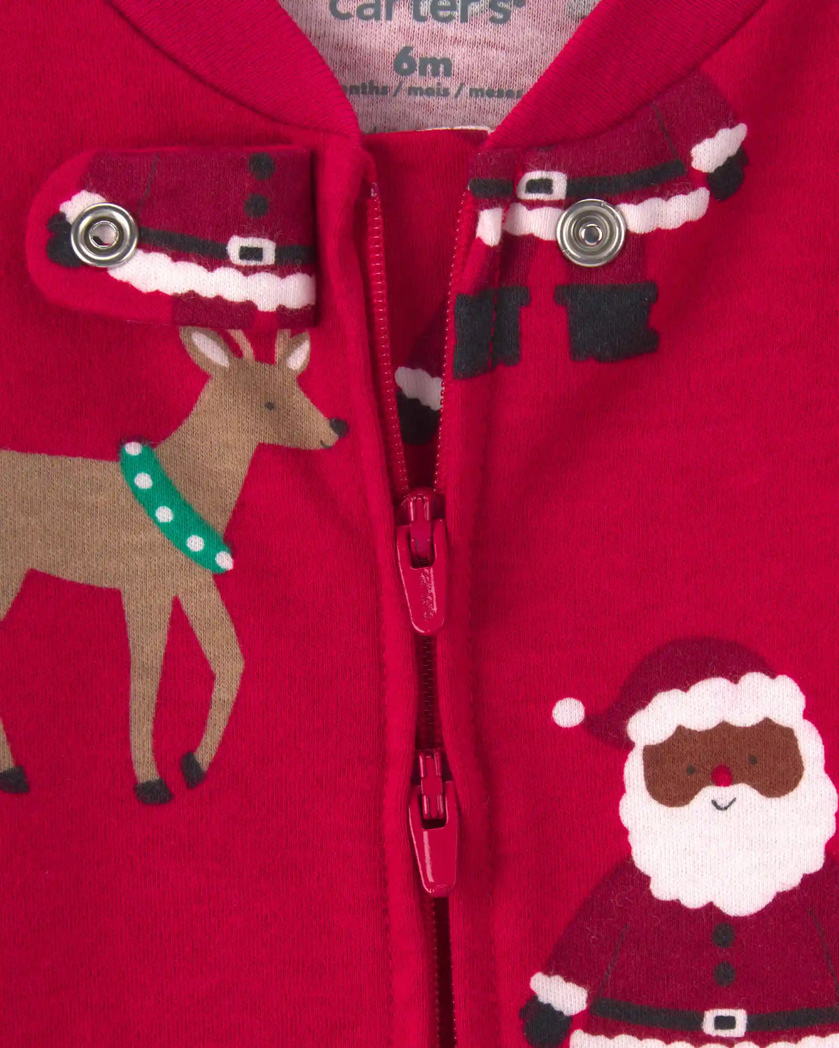 Baby Brown Santa Christmas 100% Cotton 2-Way Zip Sleep & Play Pajamas - Red