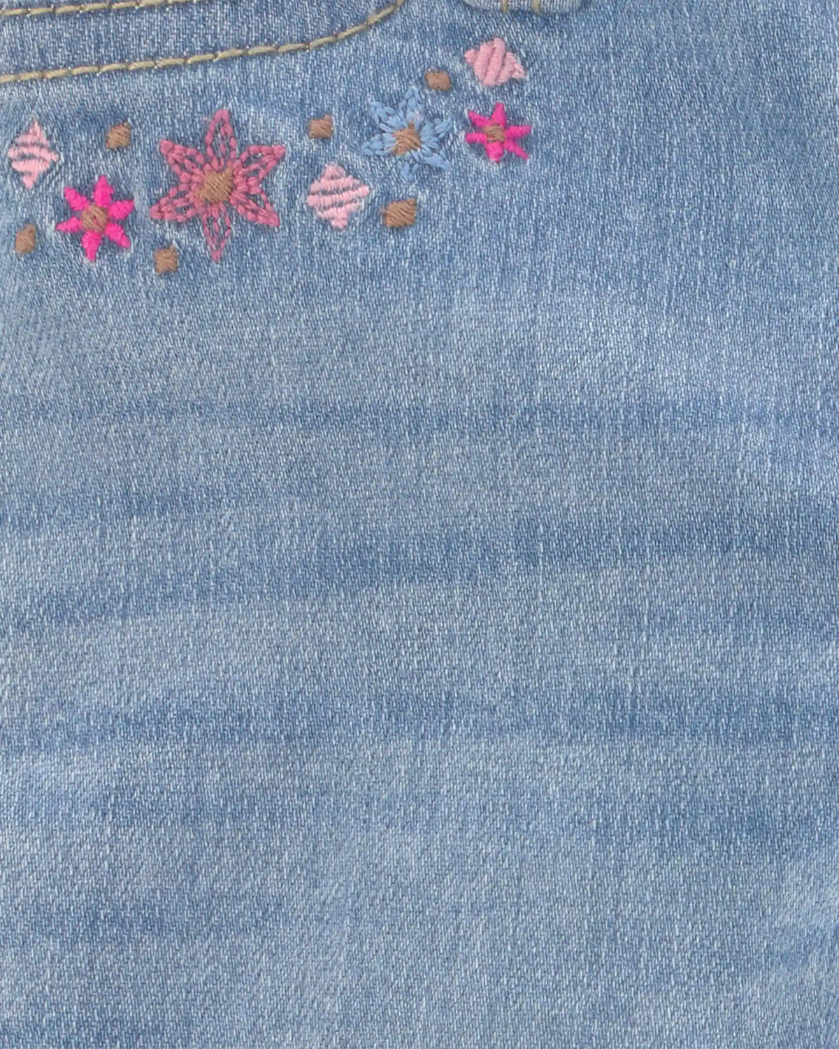 Baby Girl Floral Pull-On Cuffed Jeans - Light Wash