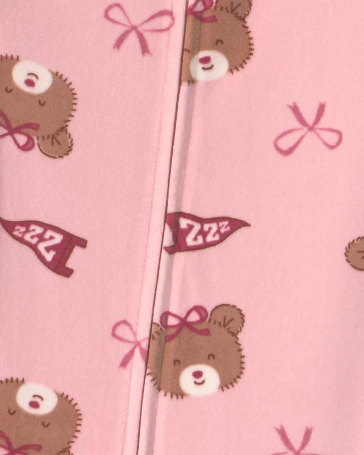 Toddler Girl 1-Piece Bears & Bows DreamPlush Snug Fit Footed Pajama - Pink