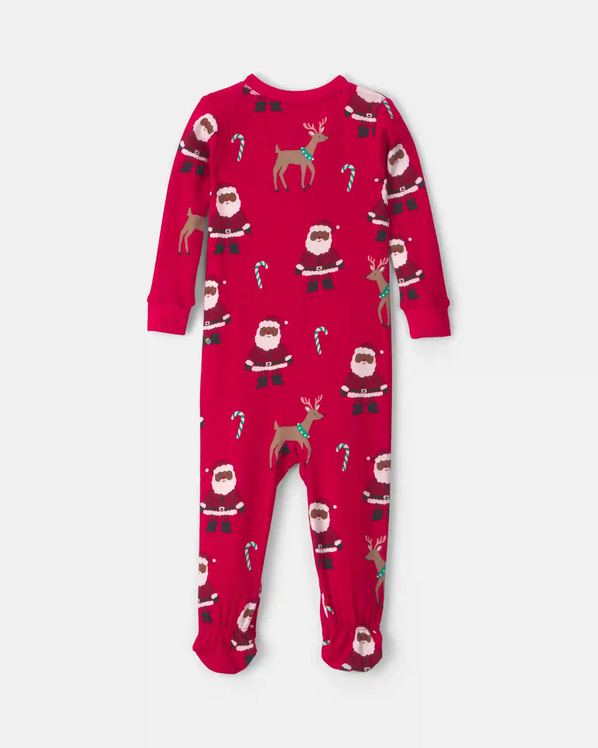 Toddler 1-Piece Brown Santa Christmas 100% Cotton Snug Fit Footed Pajama - Red