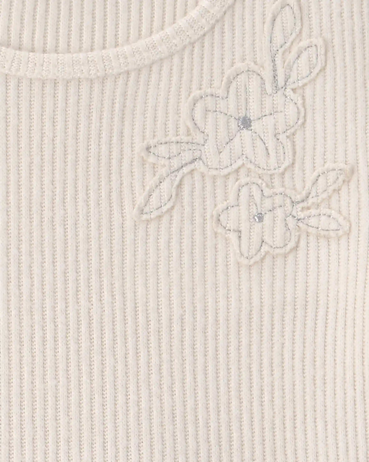 Toddler Girl Flower Ribbed Long-Sleeve Dress - Cream