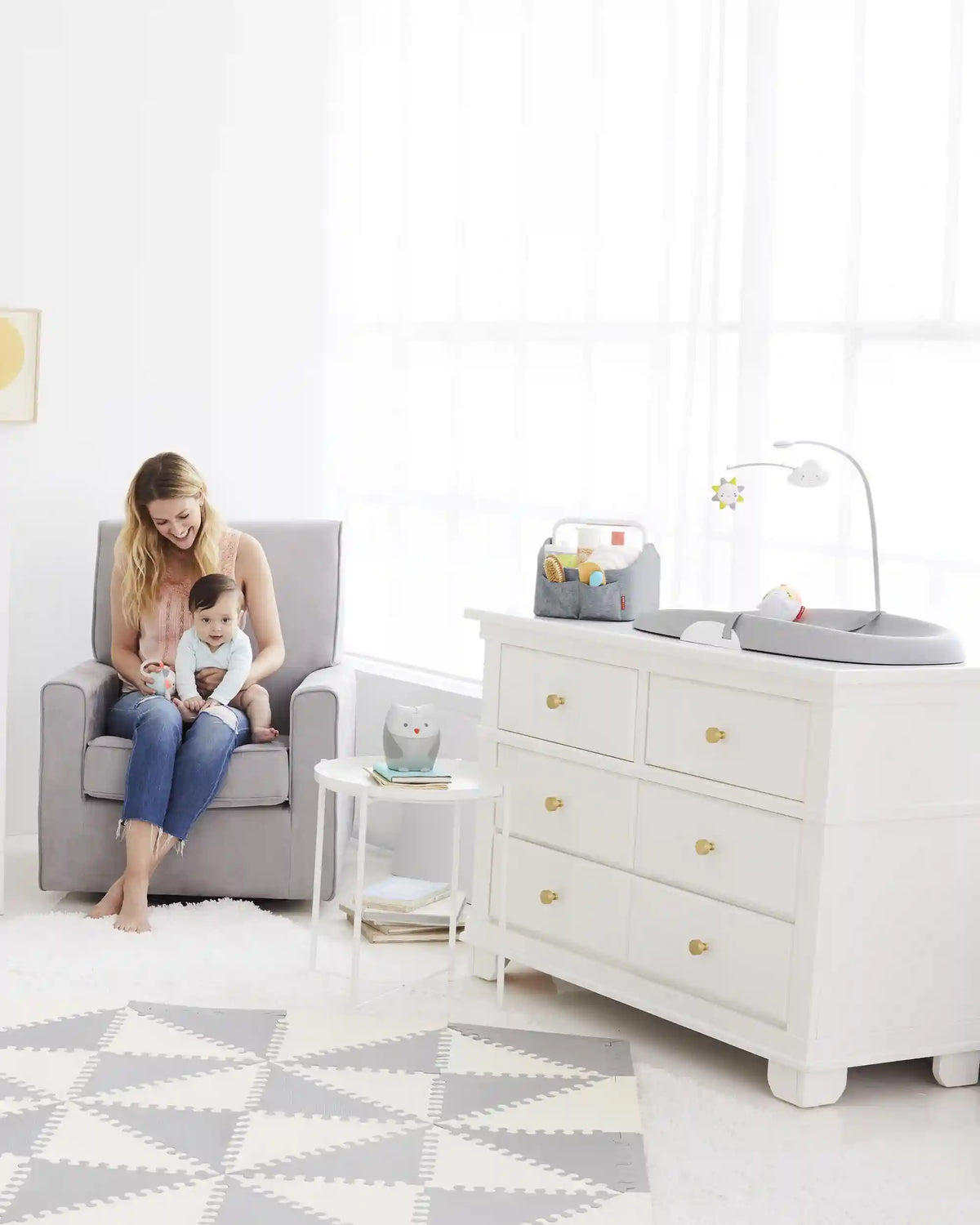 Nursery Style Light-Up Diaper Caddy - Heather Grey