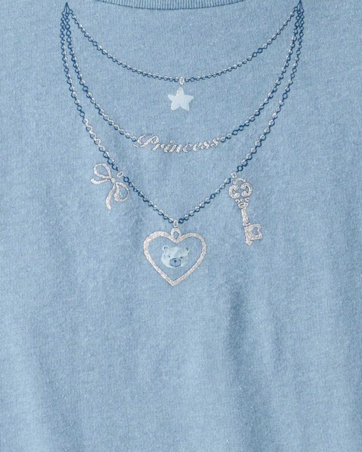 Girls Charm Necklace Short-Sleeve Graphic Tee - Blue