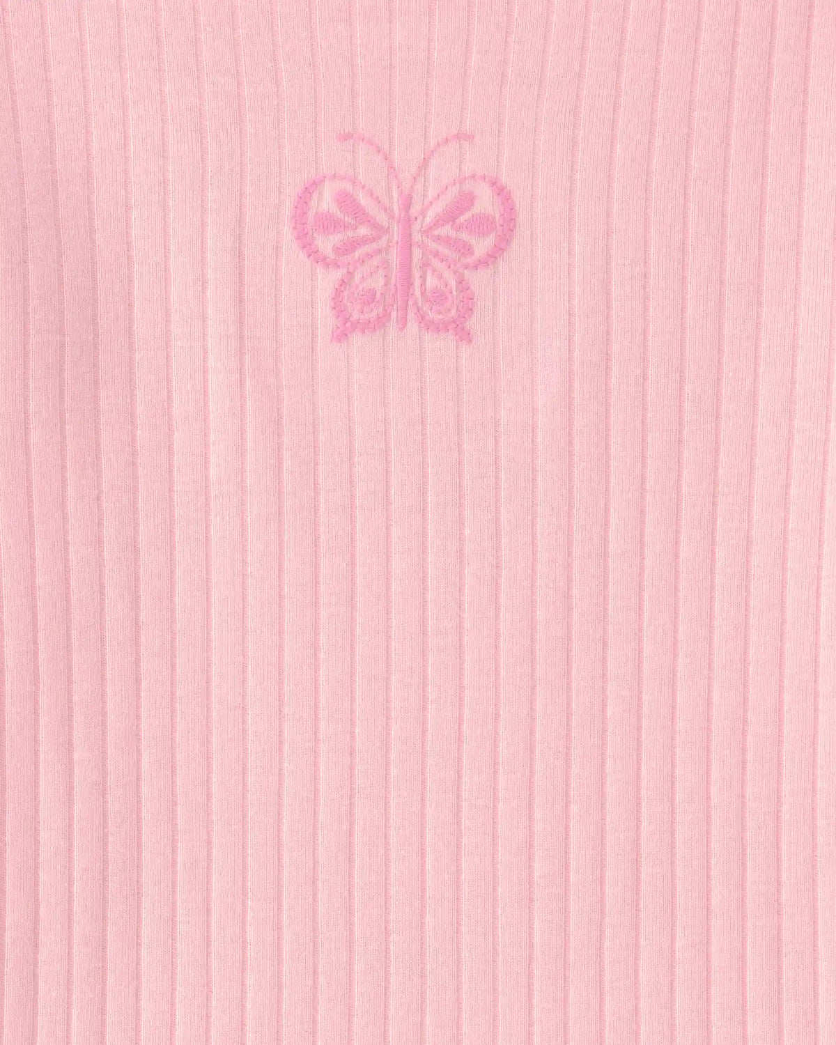Girls Butterfly Rib Snug Fit 2-Piece Pajama Set - Pink