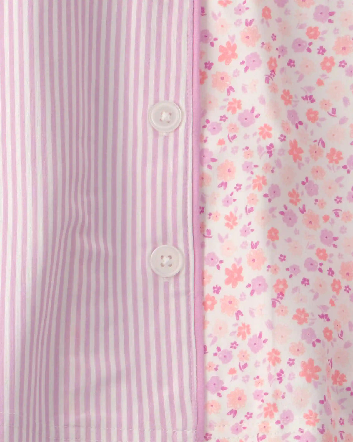 Girls Floral Stripe Short-Sleeve Loose Fit 2-Piece Pajama Set - Pink