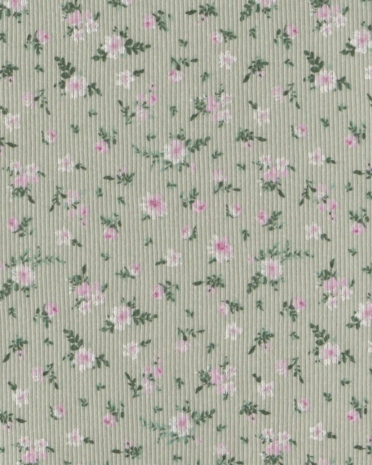 Girls Floral Ribbed Top - Green