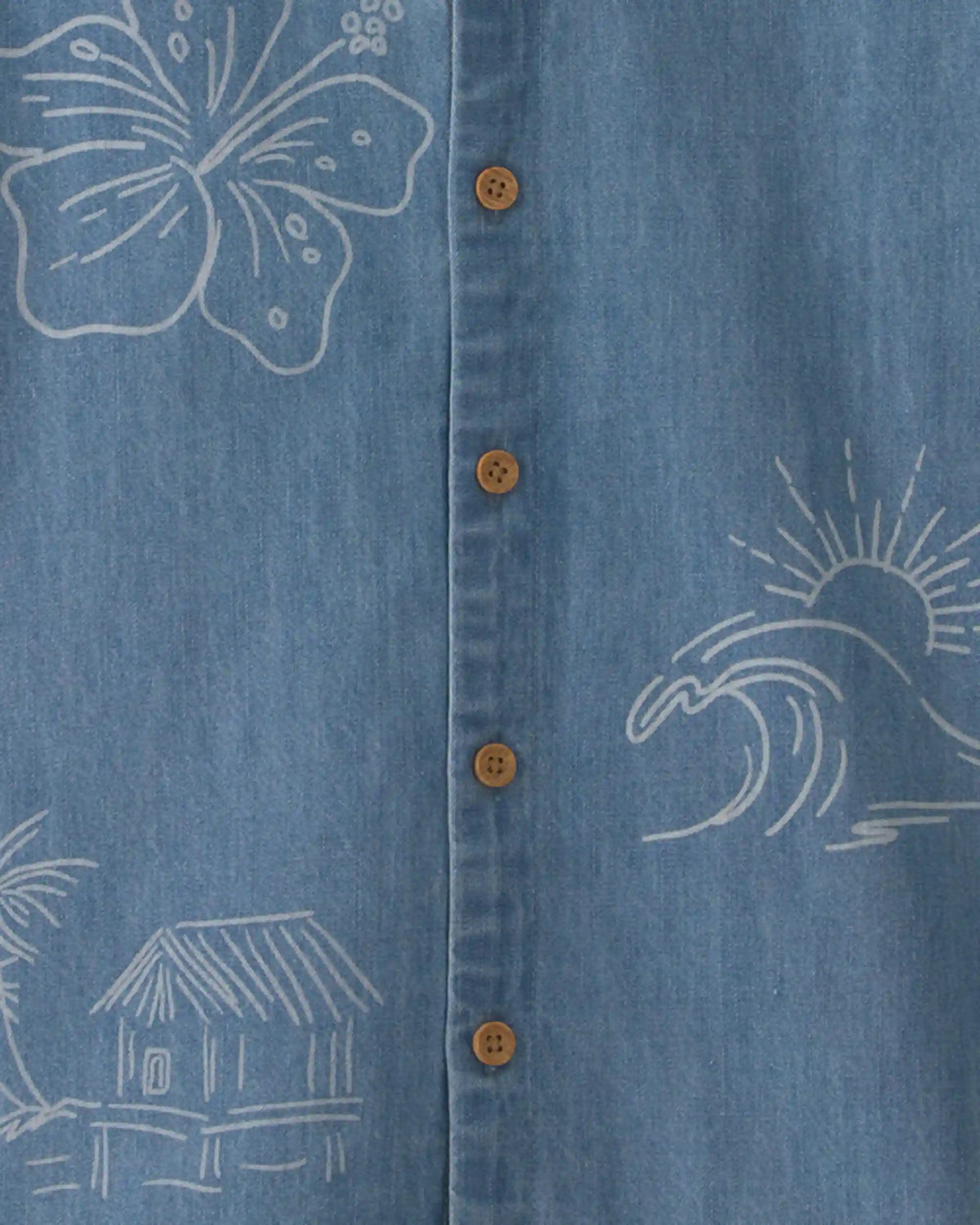 Boys Tropical Denim Short-Sleeve Button-Down Shirt - Medium Wash