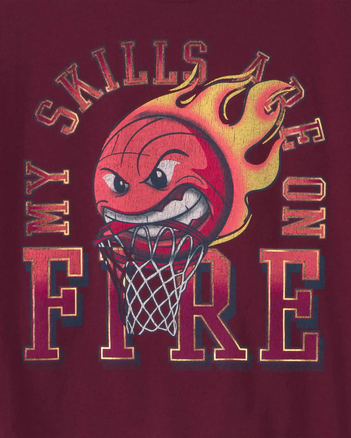Boys 'My Skills Are On Fire' Basketball Graphic Tee - Burgundy