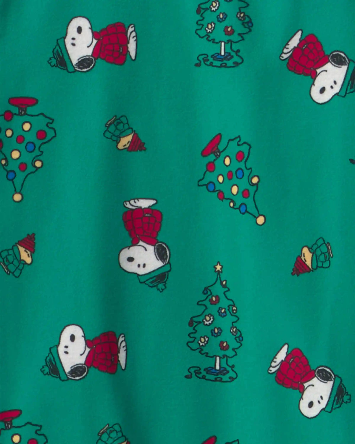 Adult 2-Piece Snoopy Christmas Fleece Loose Fit Pajama Set - Green