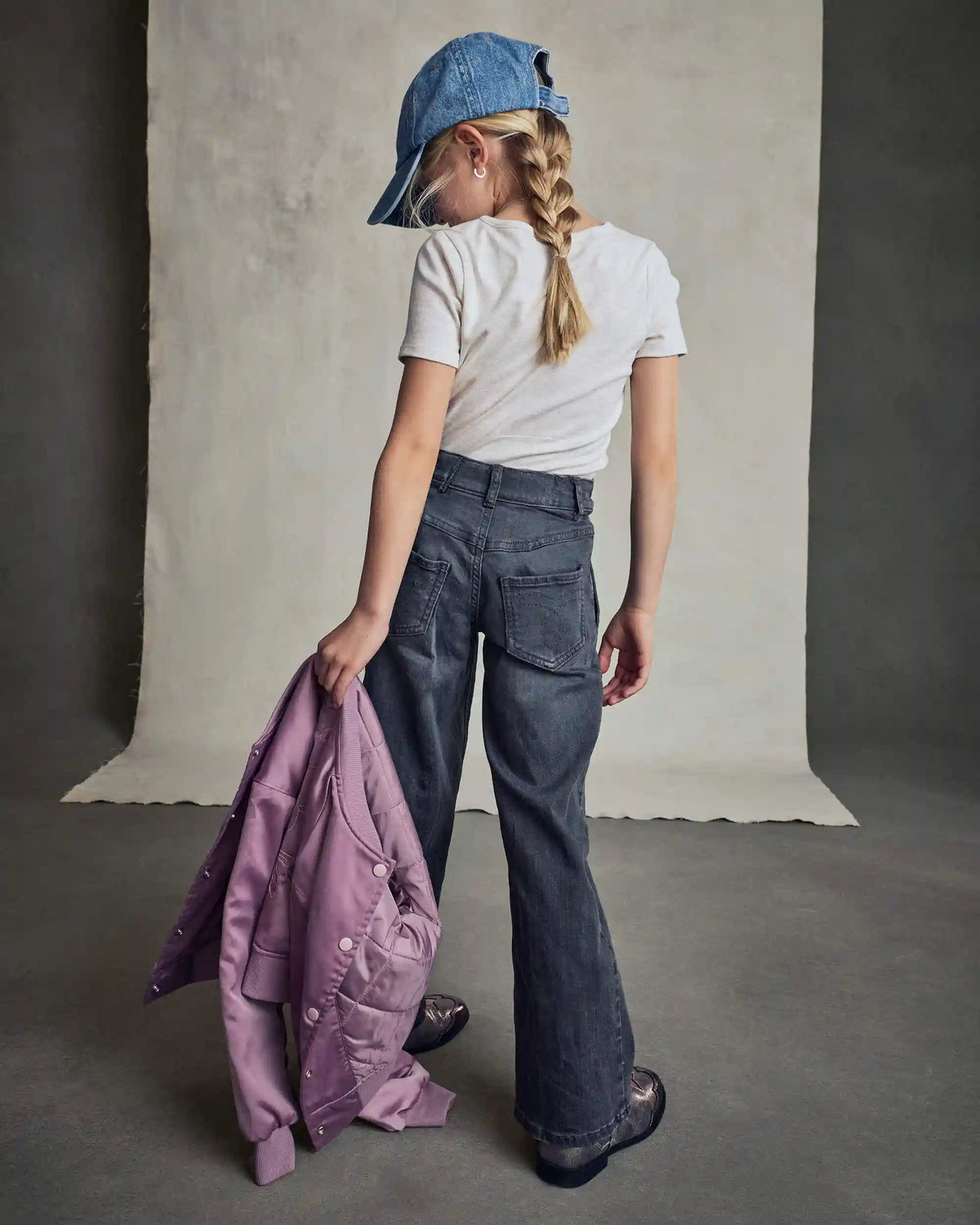 Girls Floral Denim Wide-Leg Pants - Dark Wash