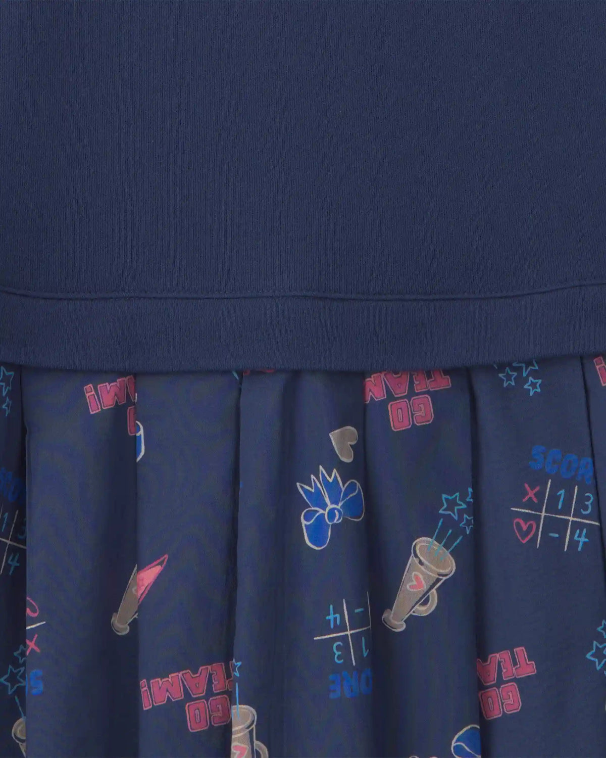 Girls Long Sleeve Cheer Print Dress - Navy Blue