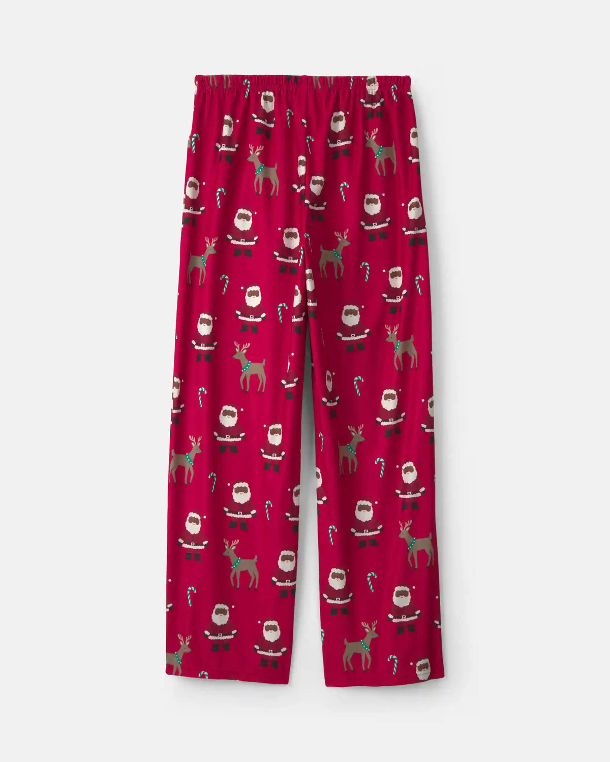 Adult Brown Santa Christmas Fleece Loose Fit Pajama Bottoms - Red