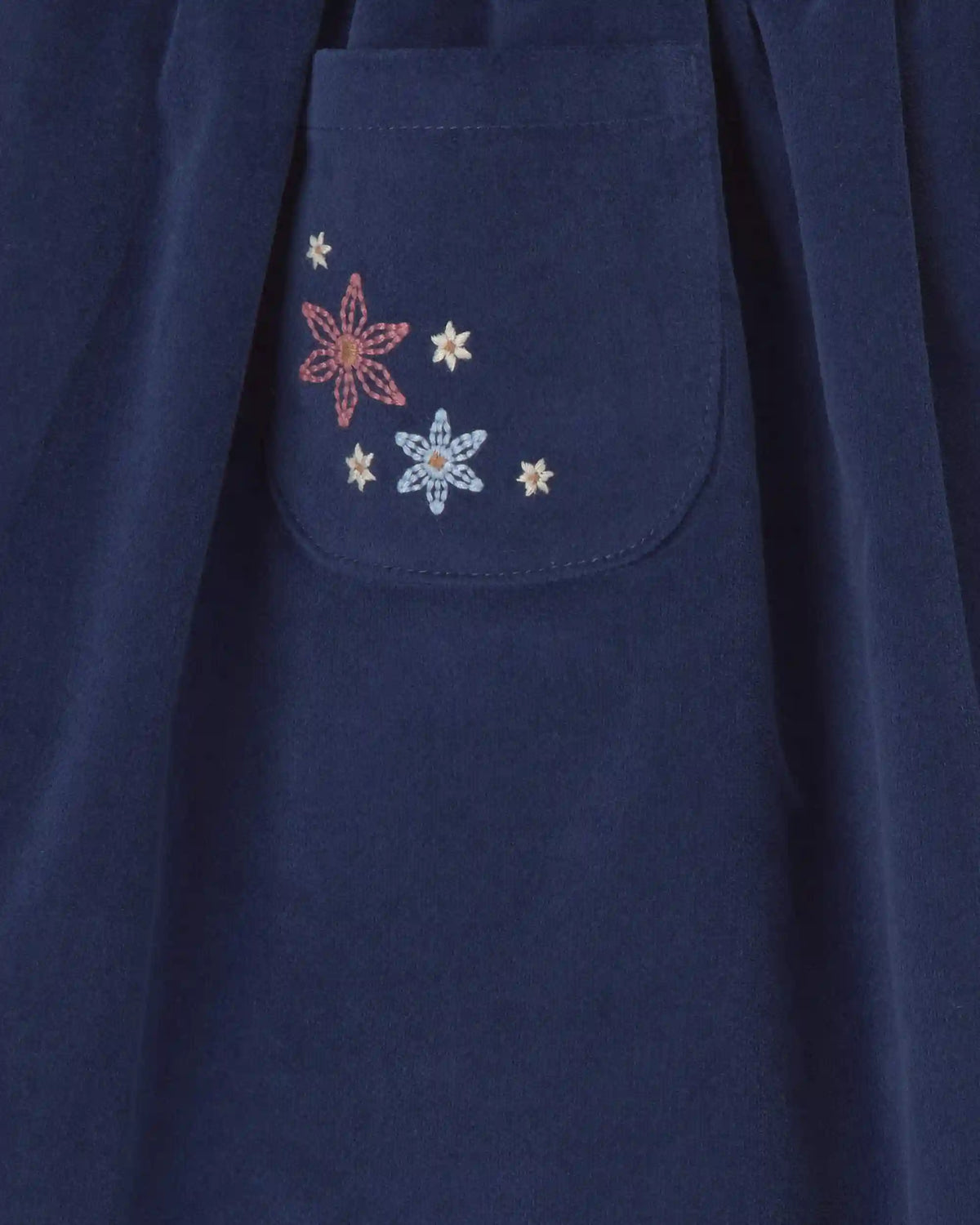 Girls Flower Corduroy Skirt - Navy Blue