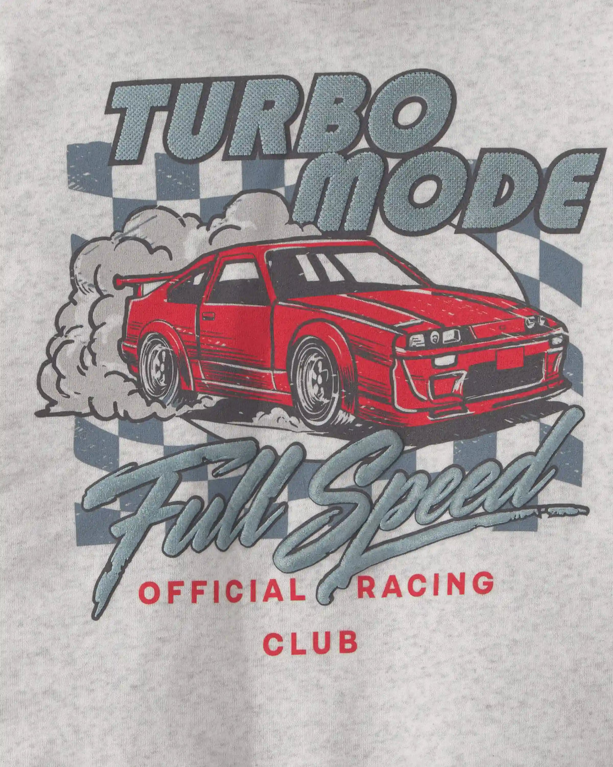 Boys 'Turbo Mode' Car Checkered Flag Fleece Hoodie - Grey