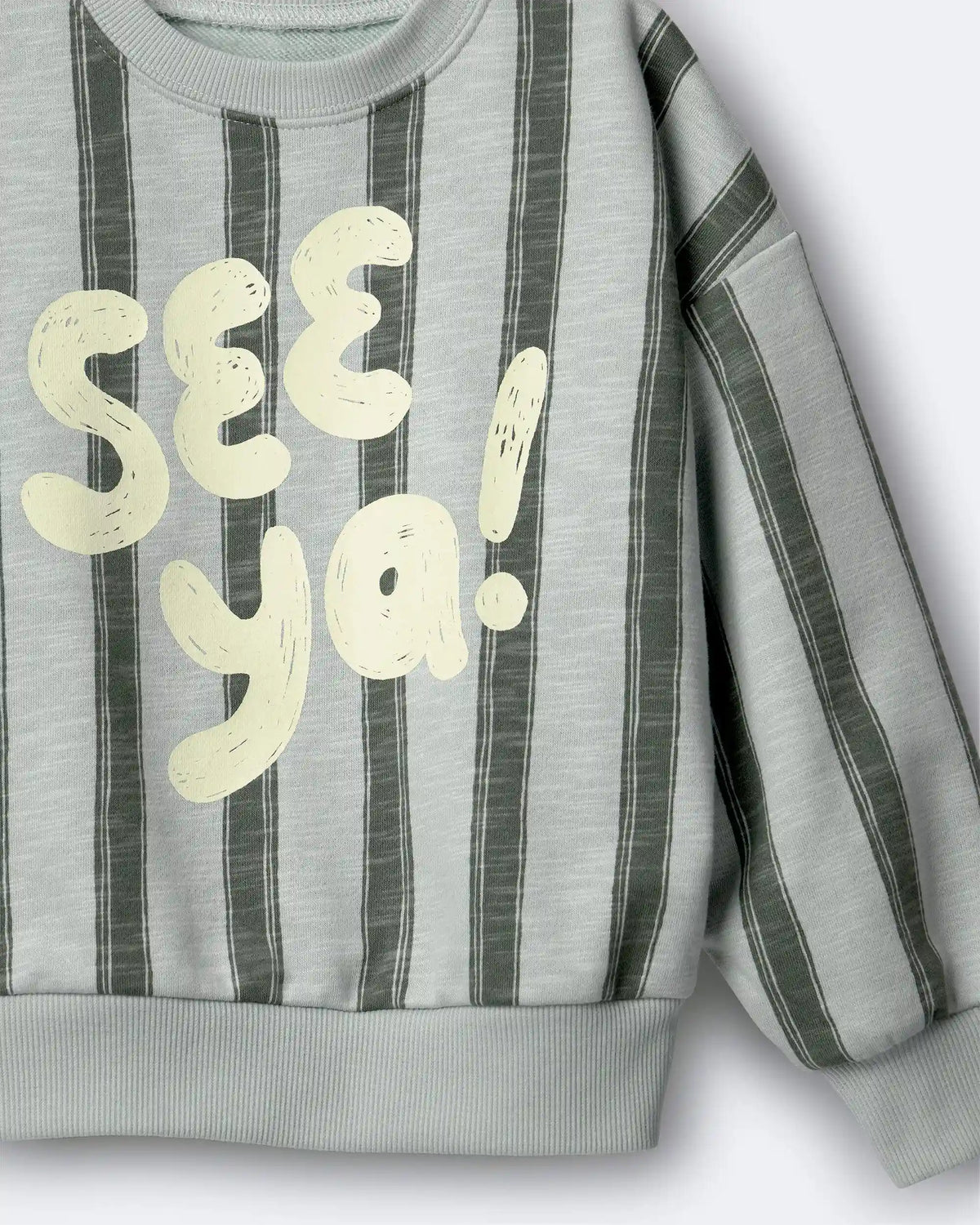 Toddler 'See Ya!' Striped Dolman-Sleeve Sweatshirt - Light Blue/Olive