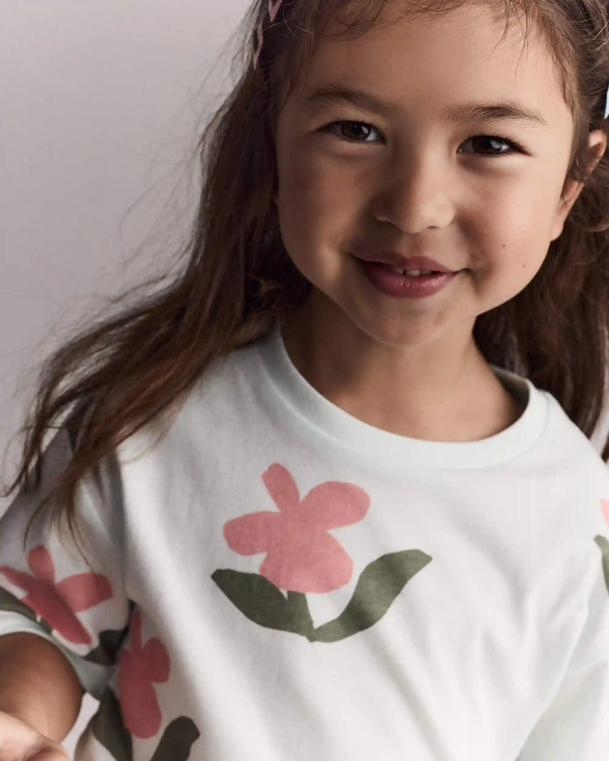 Toddler Girl Rolled Cuff Tee in Floral Print - Light Green