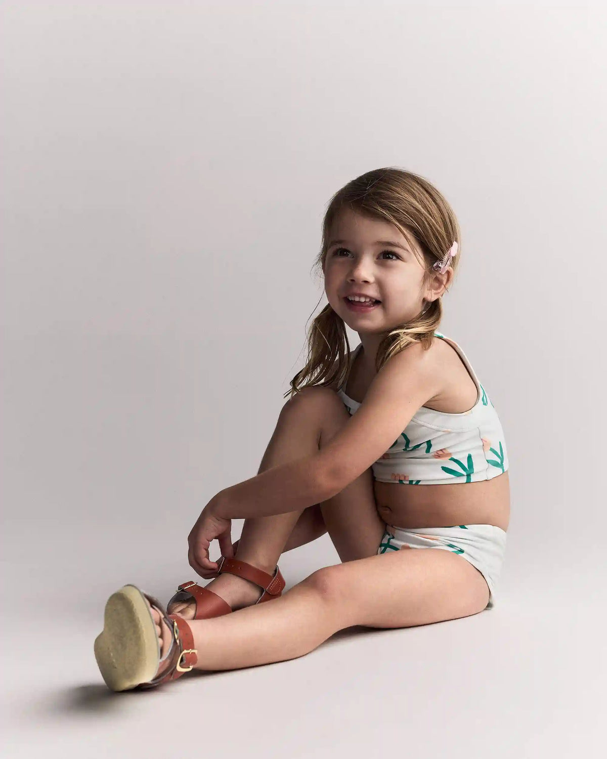 Toddler Girl Tankini in Floral Print - Light Green