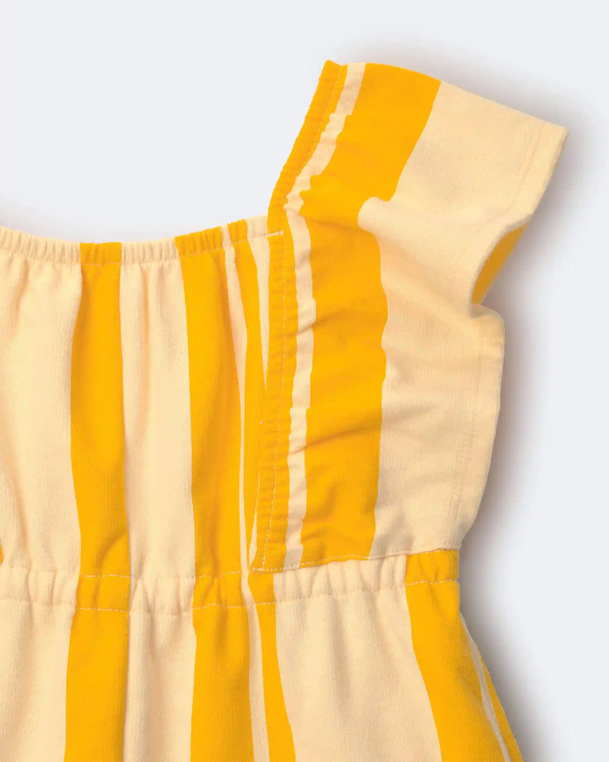 Toddler Girl Ruffle Sleeve Romper in Stripes - Yellow