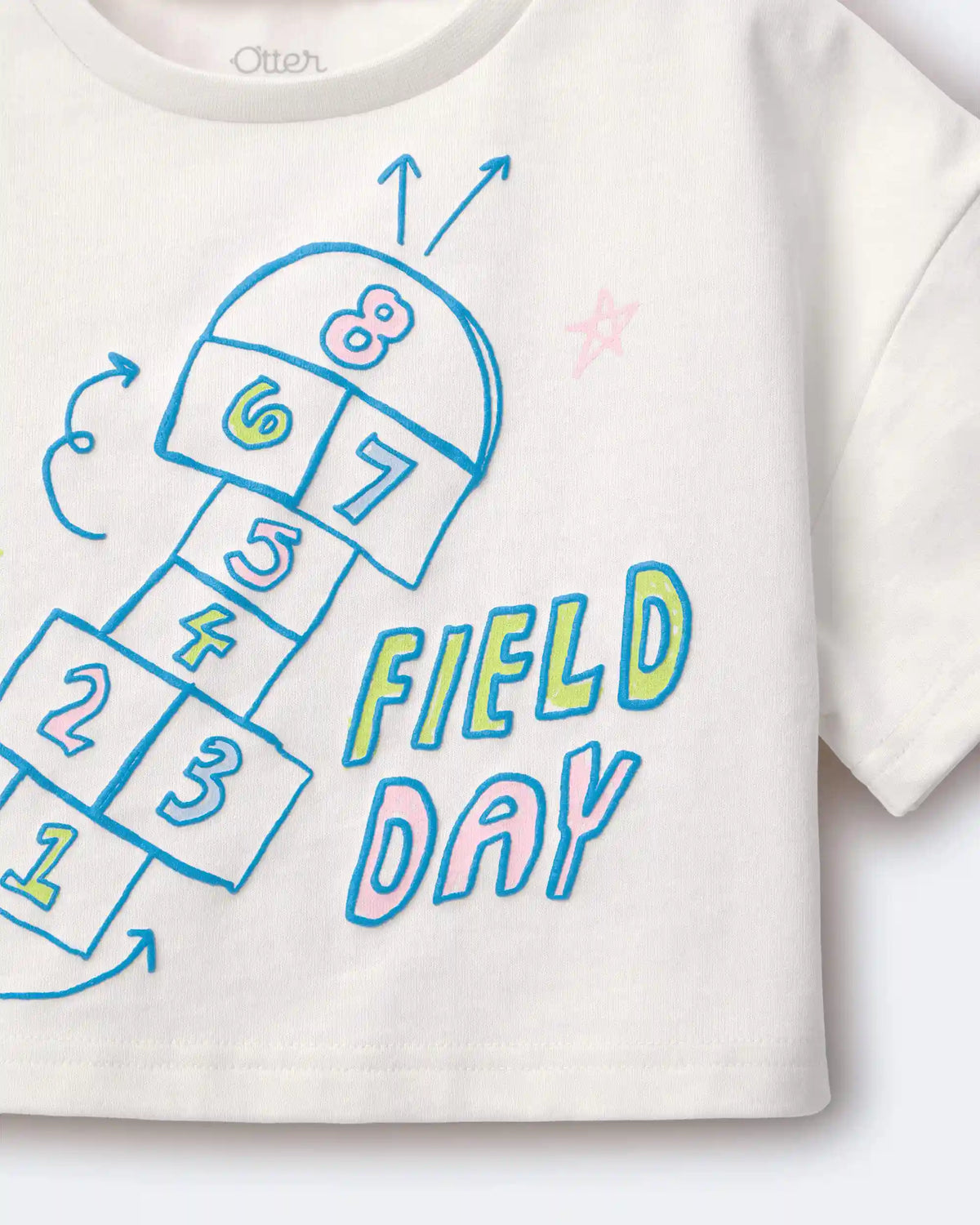 Toddler Girl 'Field Day' Breezy Top in Hopscotch Print - Cream