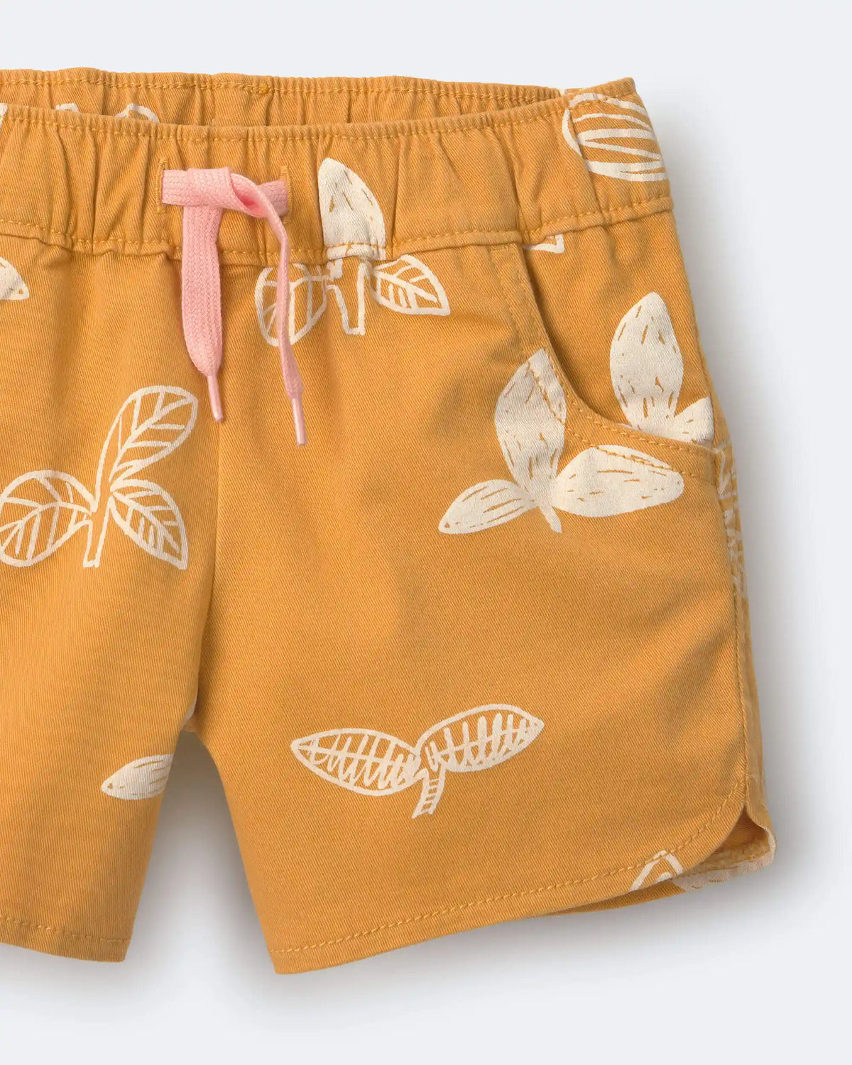 Toddler Girl Dolphin Hem Short in Plant Print - Golden Yellow