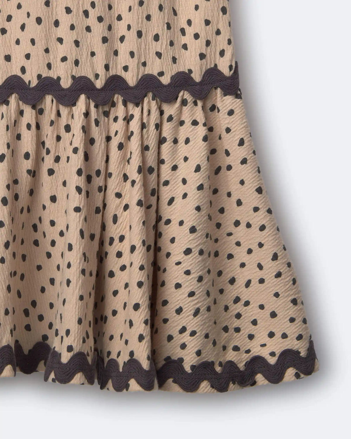Toddler Girl Ric-Rac Drop-Waist Peplum Dress in Dot Print - Khaki