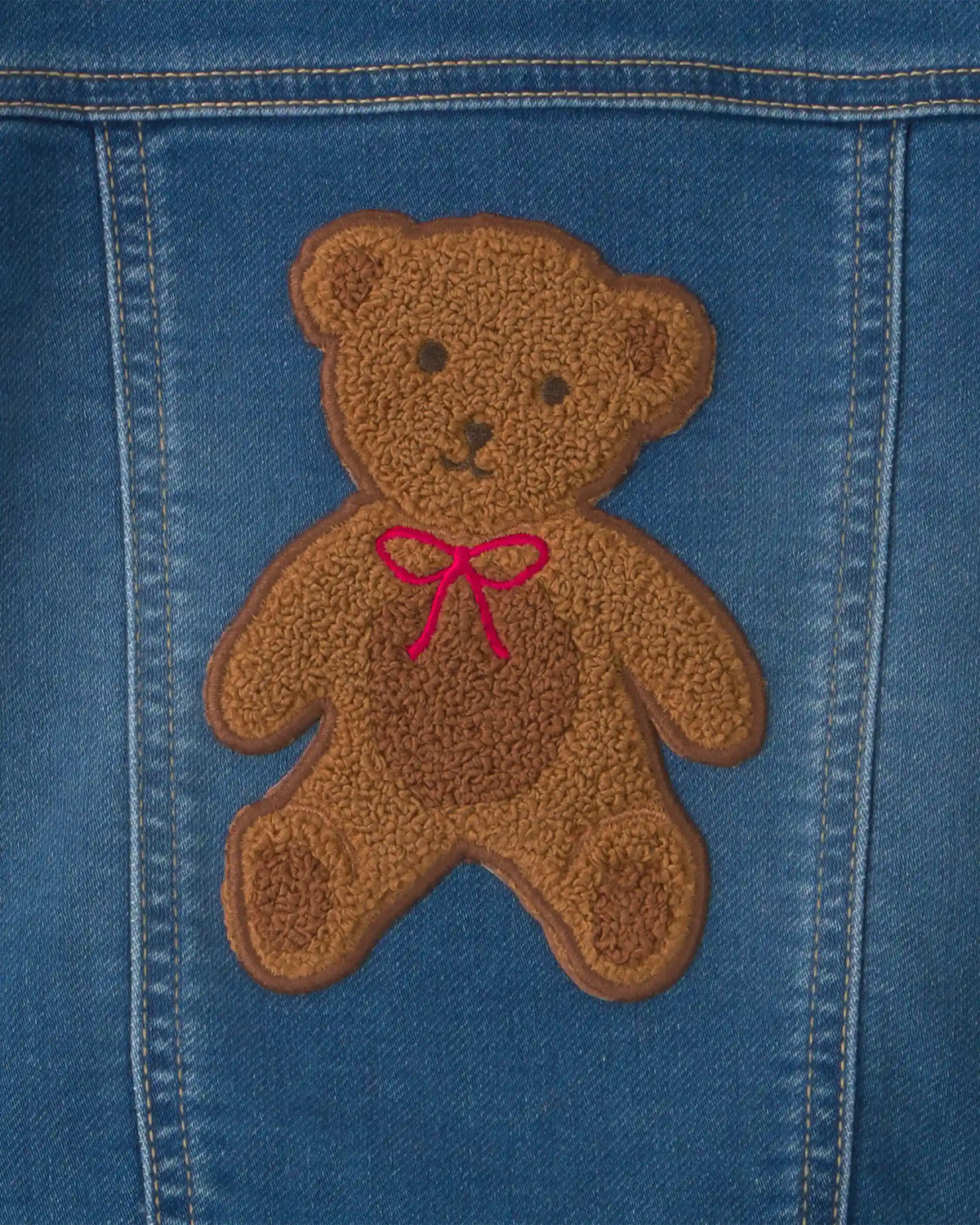 Toddler Girl Bear Denim Jacket - Medium Wash