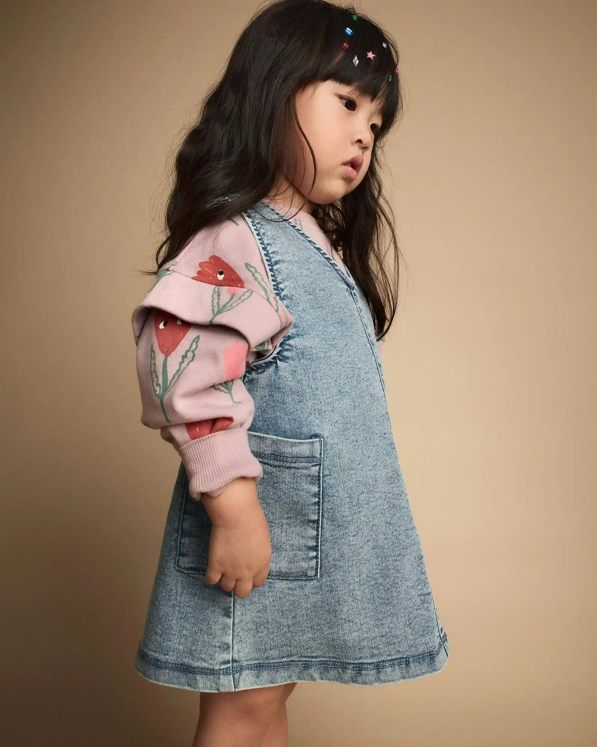 Toddler Girl Otter Pocket Jumper in Avenue Wash - Blue