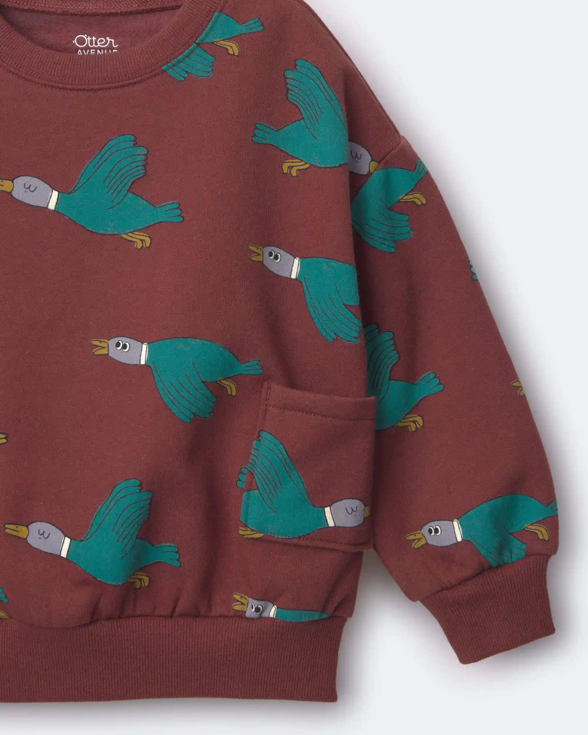 Toddler Relaxed Graphic Pullover Sweatshirt in Duck Print - Burgundy