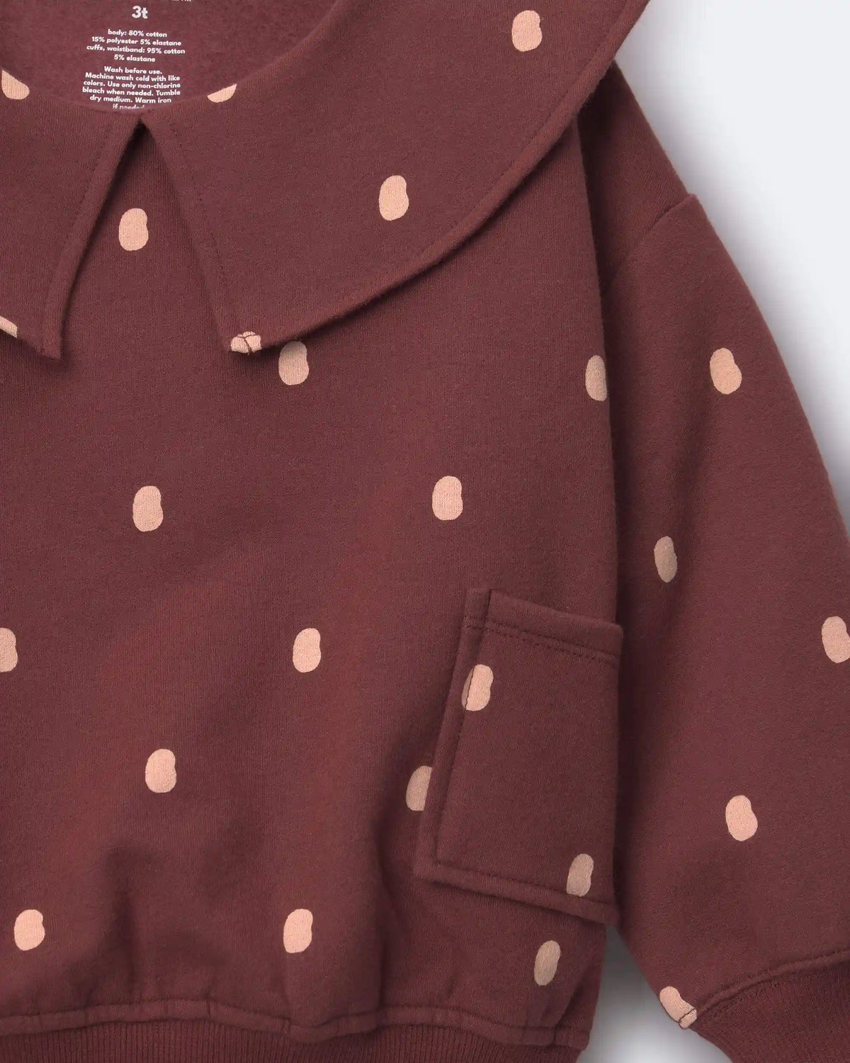 Toddler Girl Peter Pan Collar Pullover with Otter Pockets in Polka Dots - Burgundy