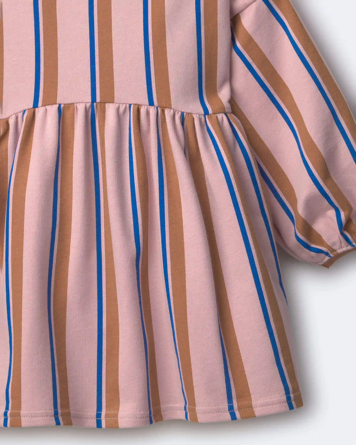 Toddler Girl Balloon-Sleeve Dress in Stripes - Pink/Brown/Blue