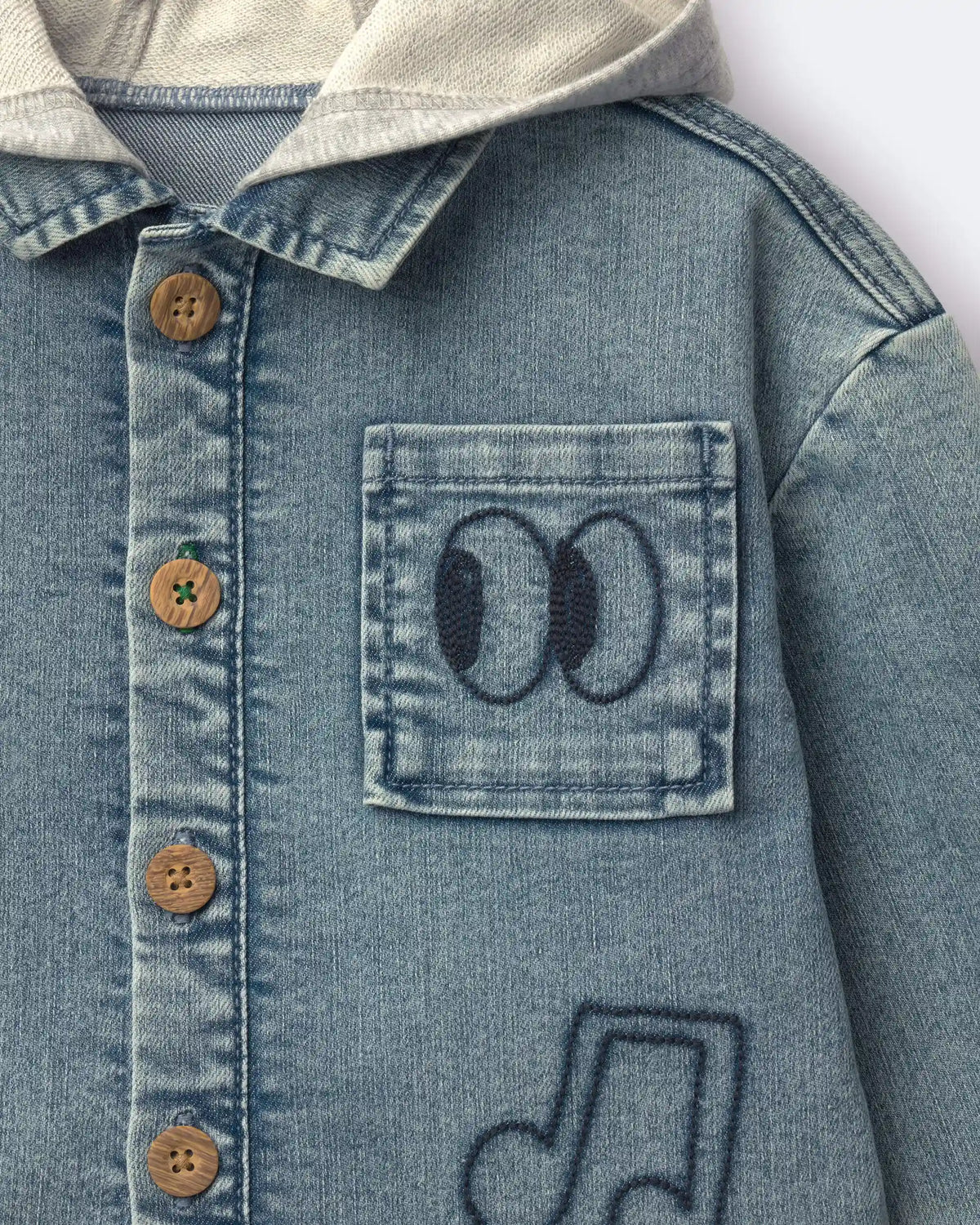 Toddler Denim Hooded Jacket in Avenue Wash - Blue/Heather Grey