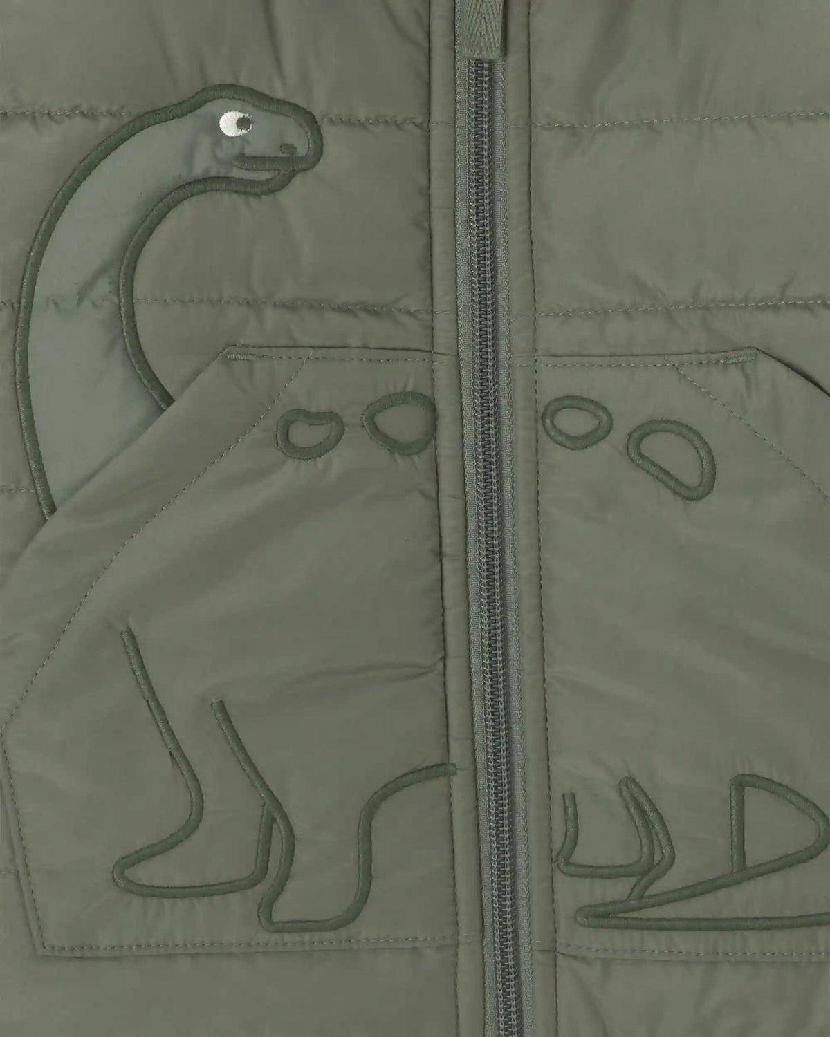 Toddler Boy Dinosaur Puffer Jacket - Olive Green