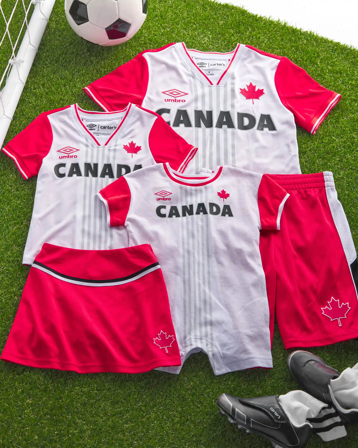 Kids Umbro Canada Mesh Soccer Shorts - Red/White/Black