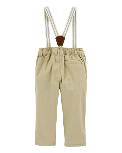Baby Boy Twill Suspender Pants - Khaki