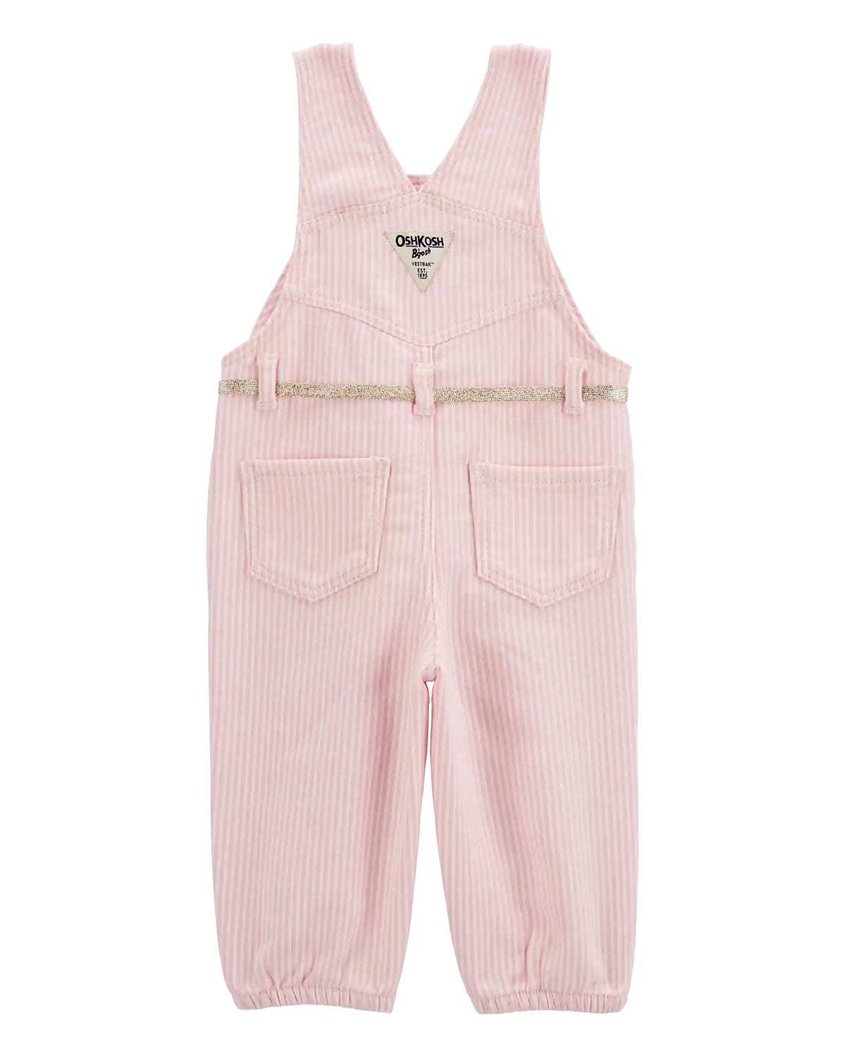 Baby Knit Denim Hickory Stripe Overalls - Pink