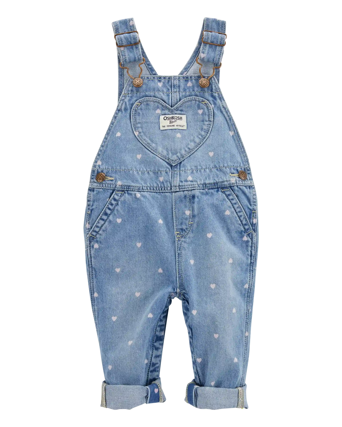 Baby Heart-Print Knit Denim Overalls - Blue
