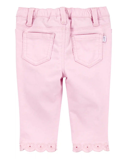 Baby Woven Embroidered Hem Pants - Pink