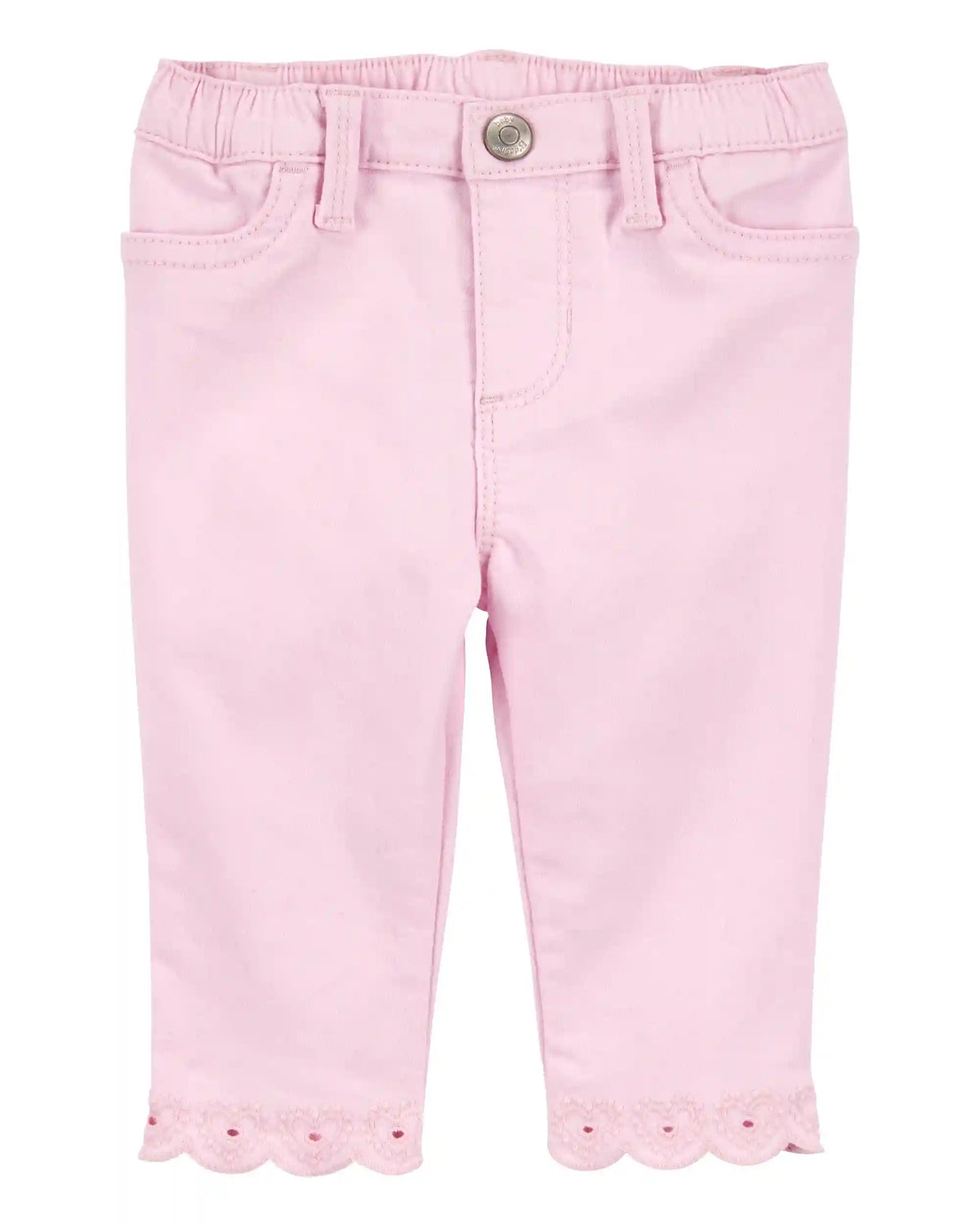 Baby Woven Embroidered Hem Pants - Pink