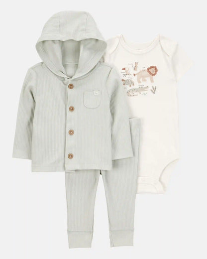 Baby Lion 3-Piece Cardigan Set - Green/White