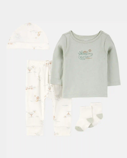 Baby 4-Piece Alligator Outfit Set - Green